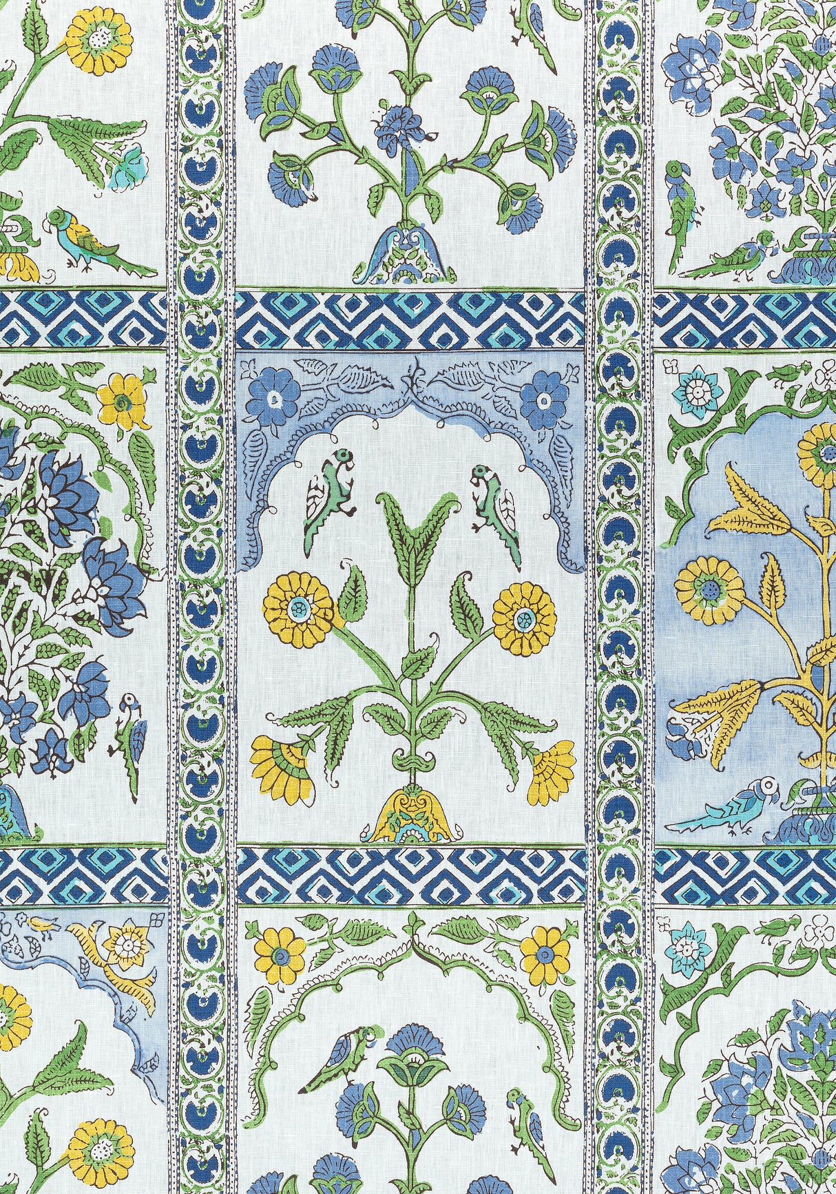 Thibaut F910628 INDIAN PANEL Blue and Yellow Fabric