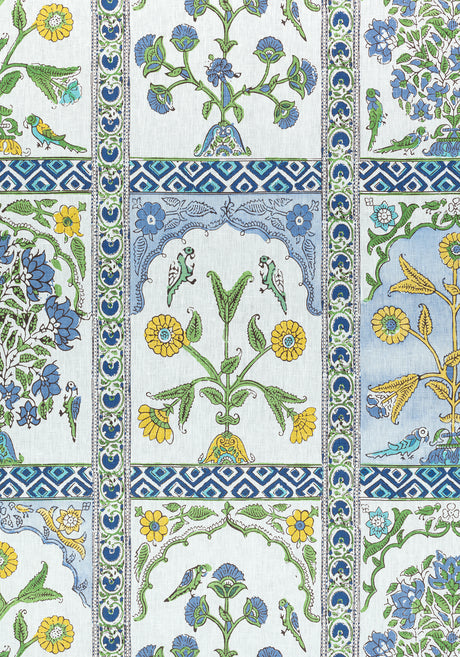 Thibaut F910628 INDIAN PANEL Blue and Yellow Fabric
