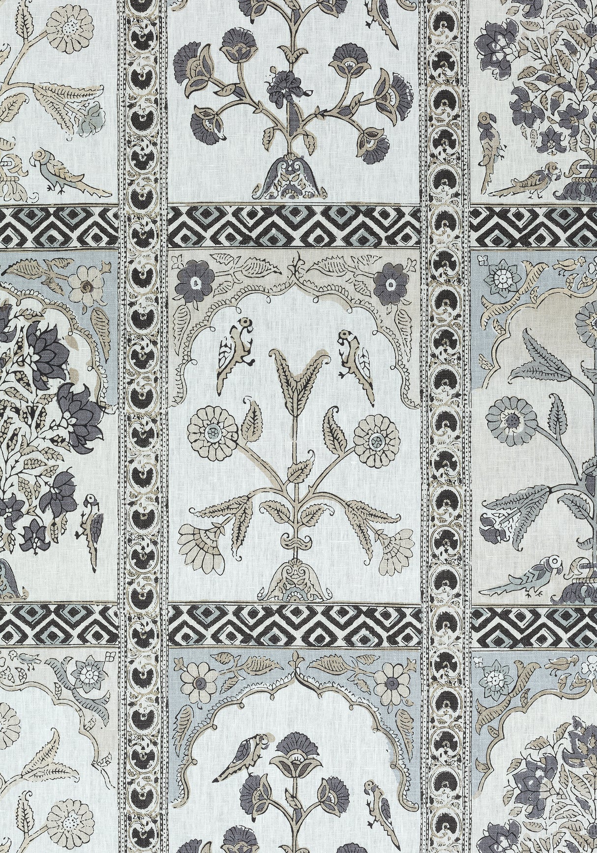 Thibaut F910630 INDIAN PANEL Black and White Fabric