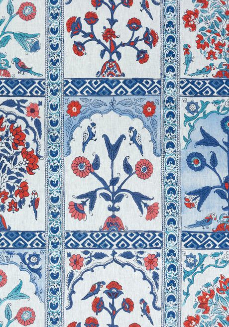 Thibaut F910631 INDIAN PANEL Coral and Blue Fabric