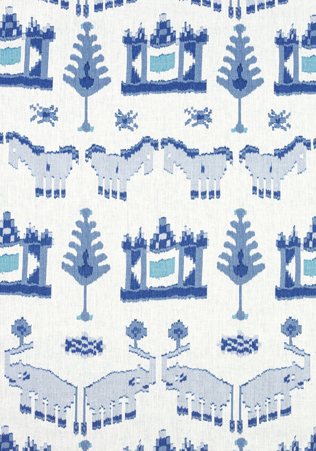 Thibaut F910641 KINGDOM PARADE Blue and White Fabric
