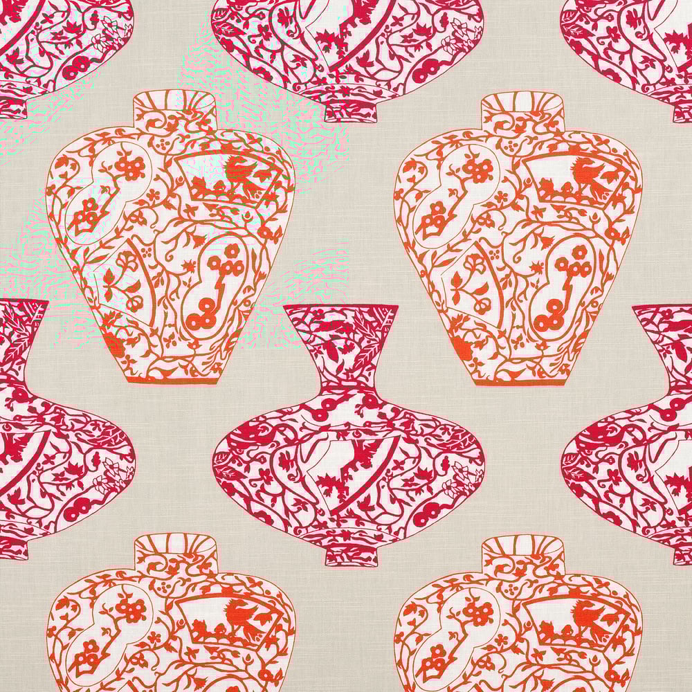 Thibaut F913123 IMARI VASE Orange and Pink Fabric