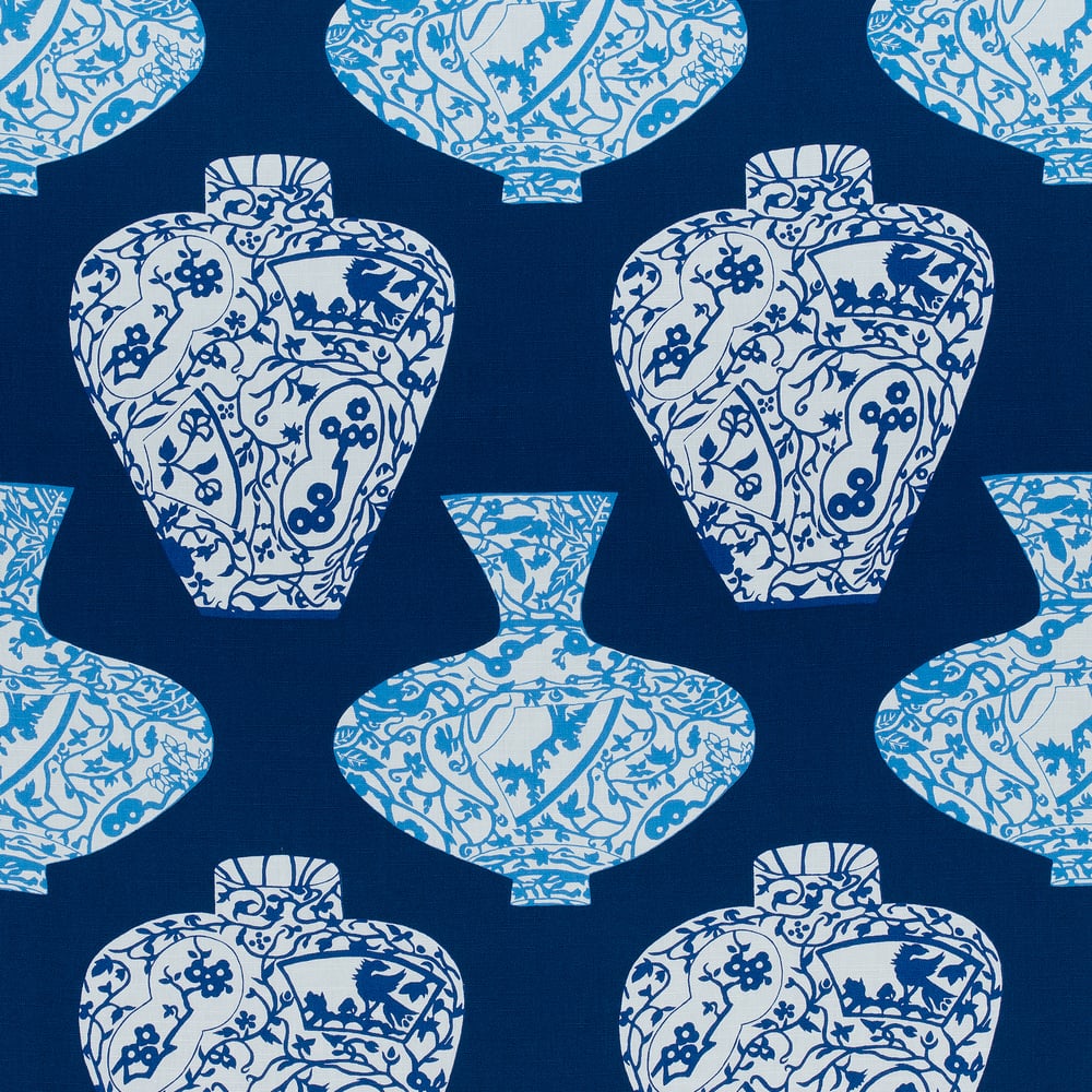Thibaut F913124 IMARI VASE Navy Fabric