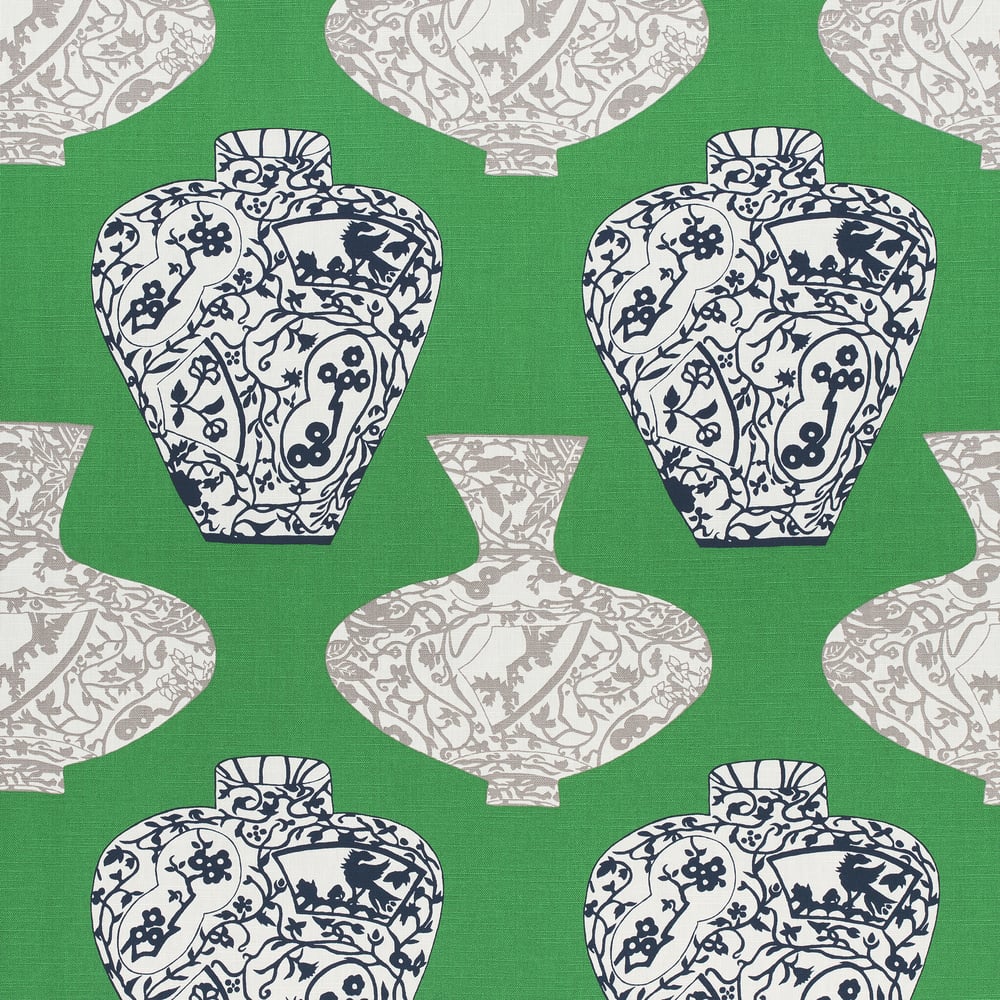 Thibaut F913125 IMARI VASE Emerald Green Fabric