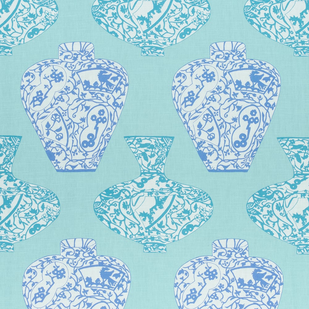 Thibaut F913126 IMARI VASE Turquoise Fabric