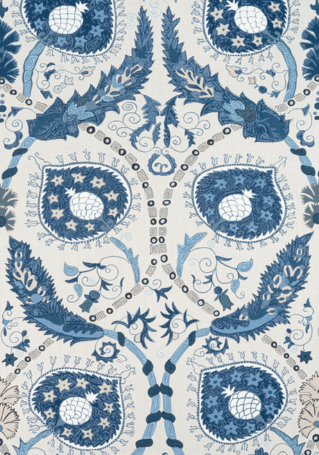 Thibaut F913218 LEWIS Blue and Beige Fabric