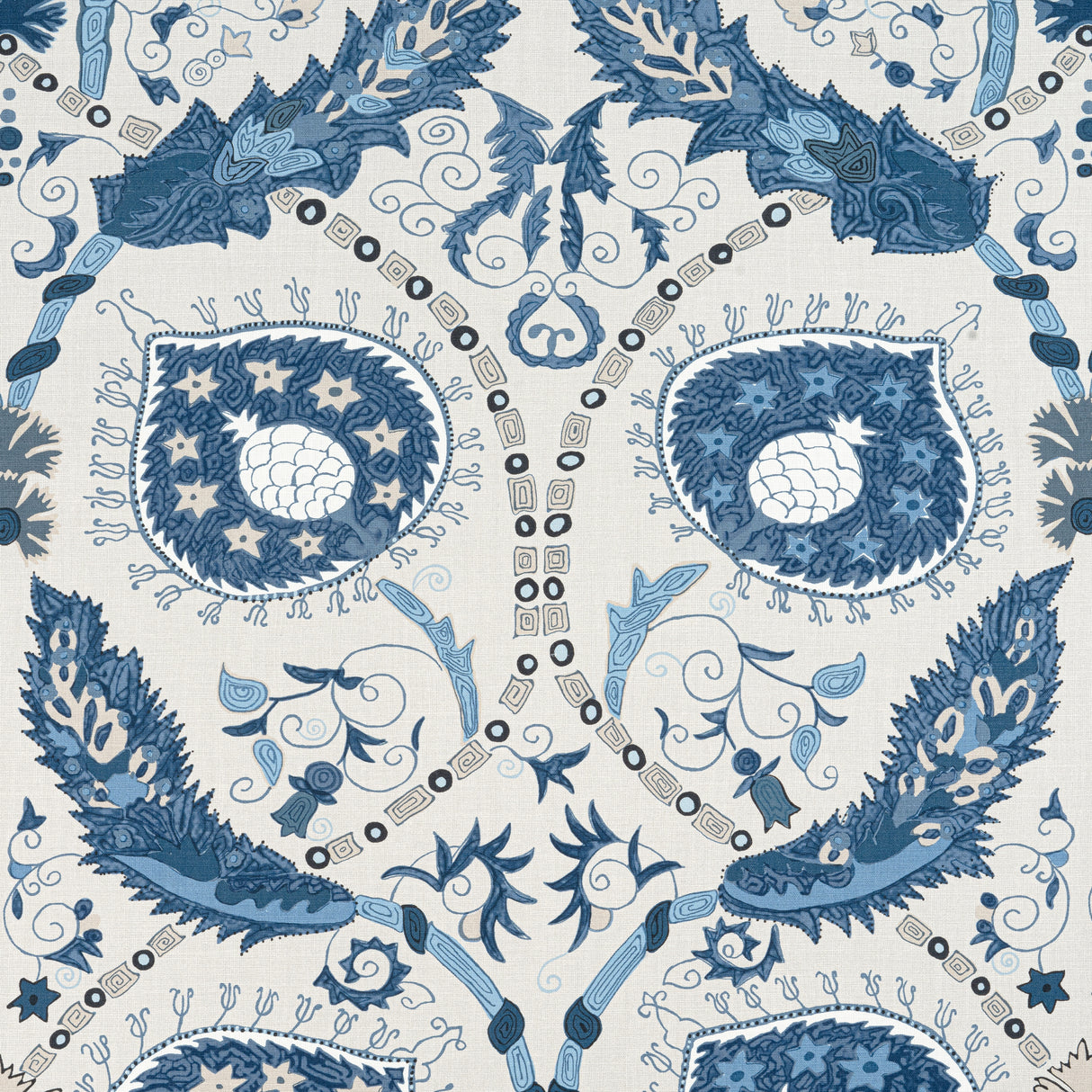 Thibaut F913218 LEWIS Blue and Beige Fabric