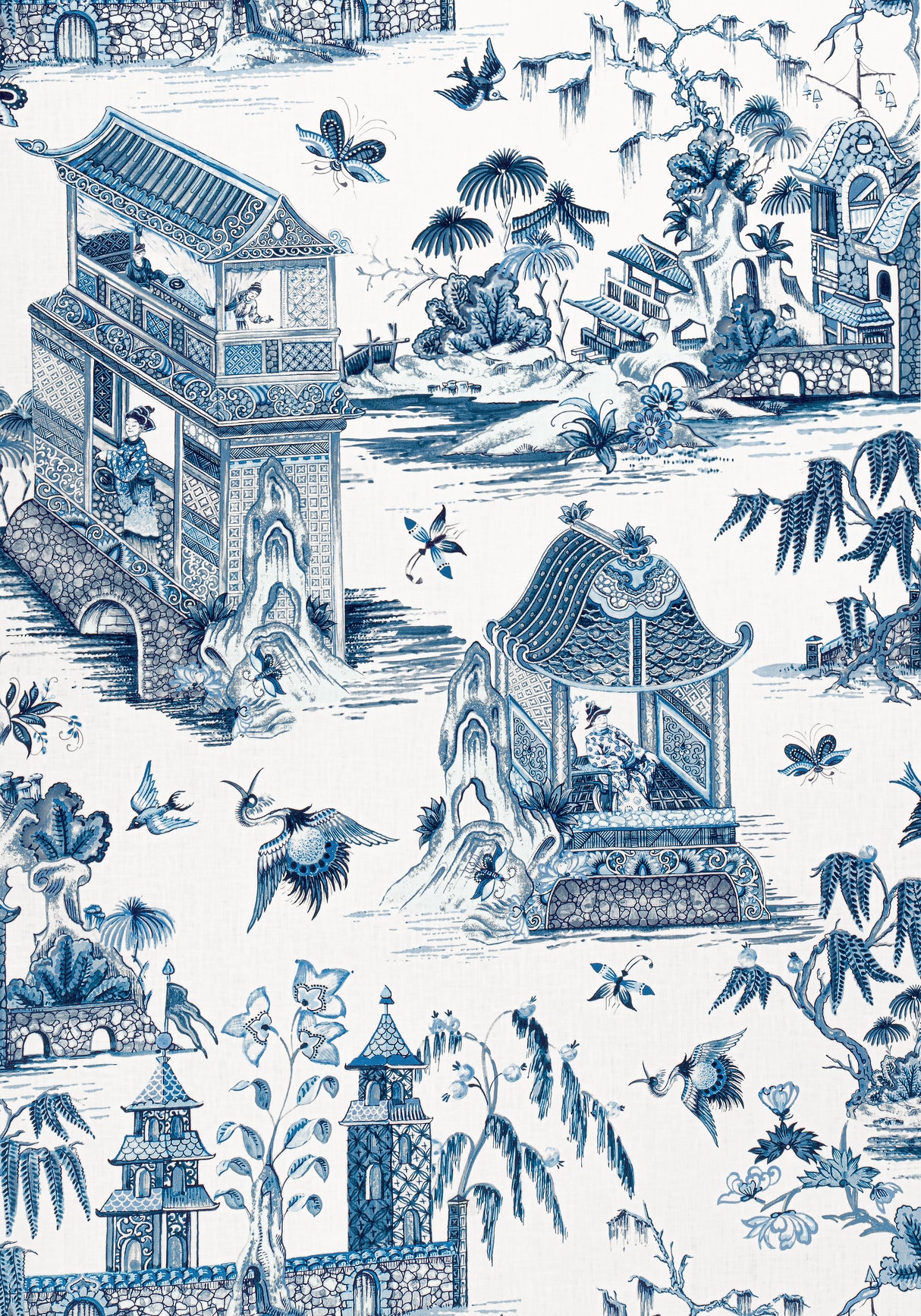 Thibaut F913614 GRAND PALACE Blue and White Fabric
