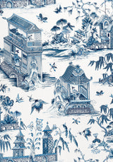 Thibaut F913614 GRAND PALACE Blue and White Fabric