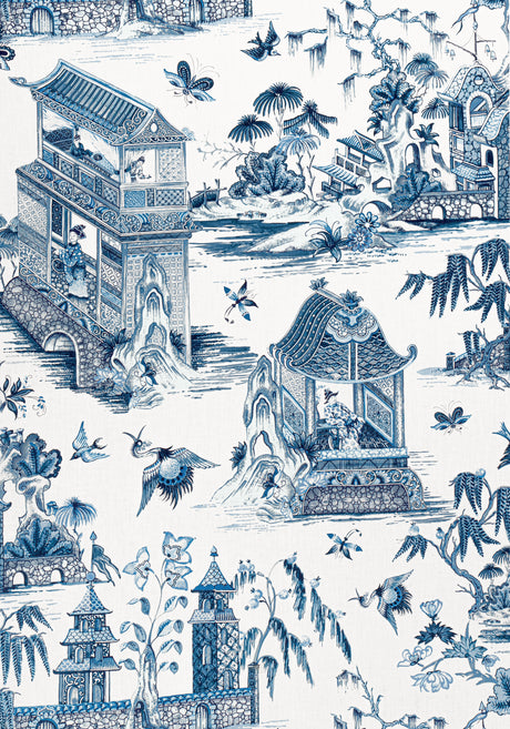 Thibaut F913614 GRAND PALACE Blue and White Fabric