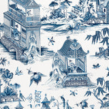 Thibaut F913614 GRAND PALACE Blue and White Fabric