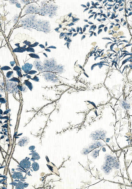 Thibaut F913619 KATSURA Blue and White Fabric