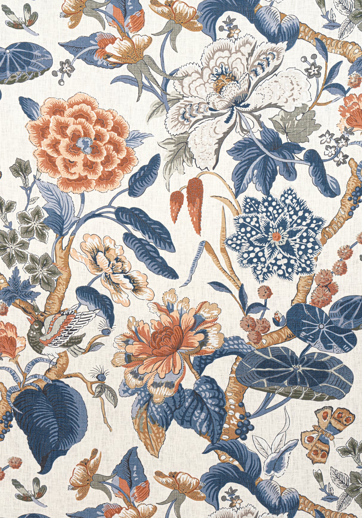 Thibaut F913655 HILL GARDEN Brick and Navy Fabric
