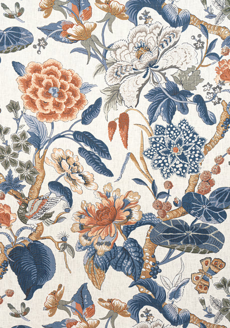 Thibaut F913655 HILL GARDEN Brick and Navy Fabric