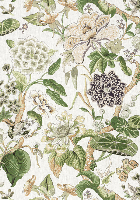 Thibaut F913656 HILL GARDEN White and Green Fabric