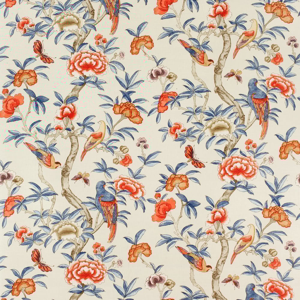 Thibaut F914228 GISELLE Blue and Coral Fabric