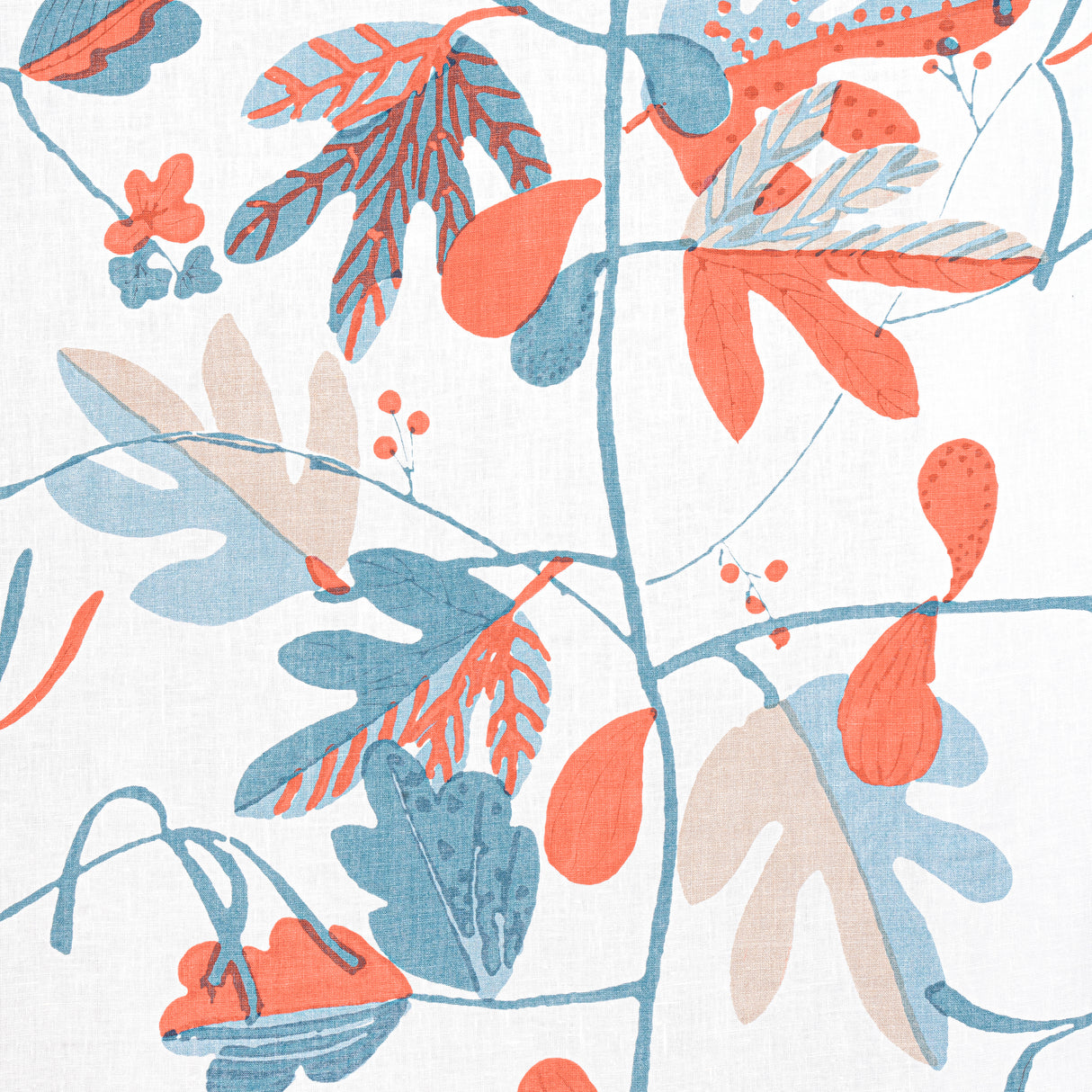 Thibaut F916207 MATISSE LEAF French Blue and Coral Fabric