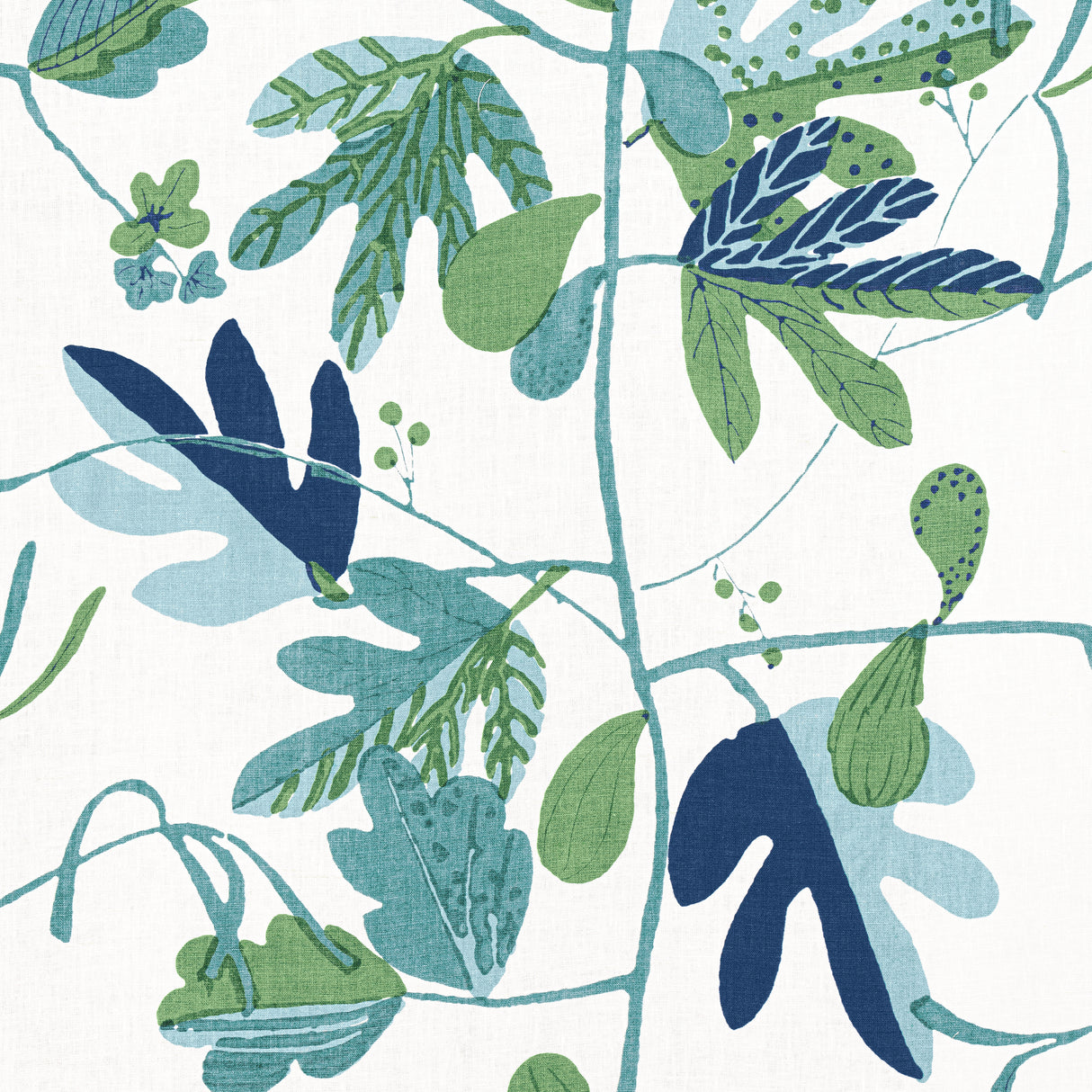 Thibaut F916209 MATISSE LEAF Green and Blue Fabric