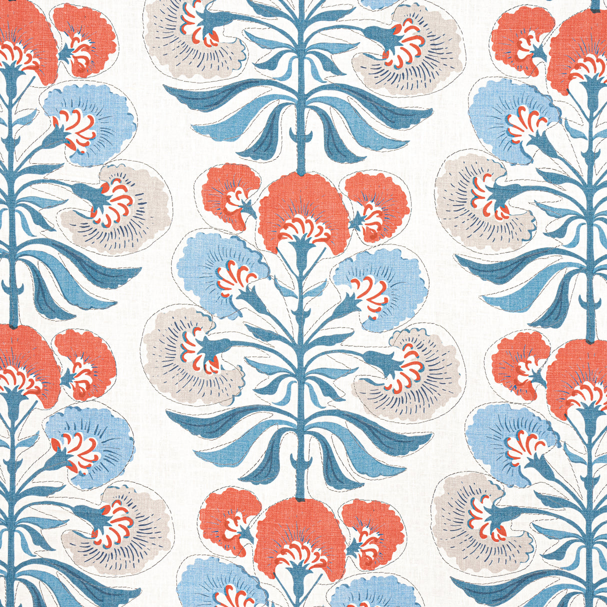 Thibaut F916213 TYBEE TREE French Blue and Coral Fabric