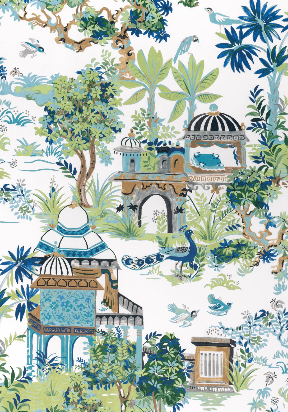 Thibaut F920820 MYSTIC GARDEN Blue and Green Fabric