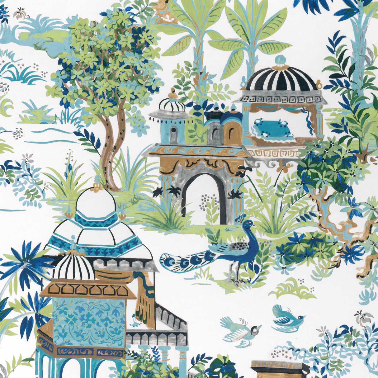 Thibaut F920820 MYSTIC GARDEN Blue and Green Fabric