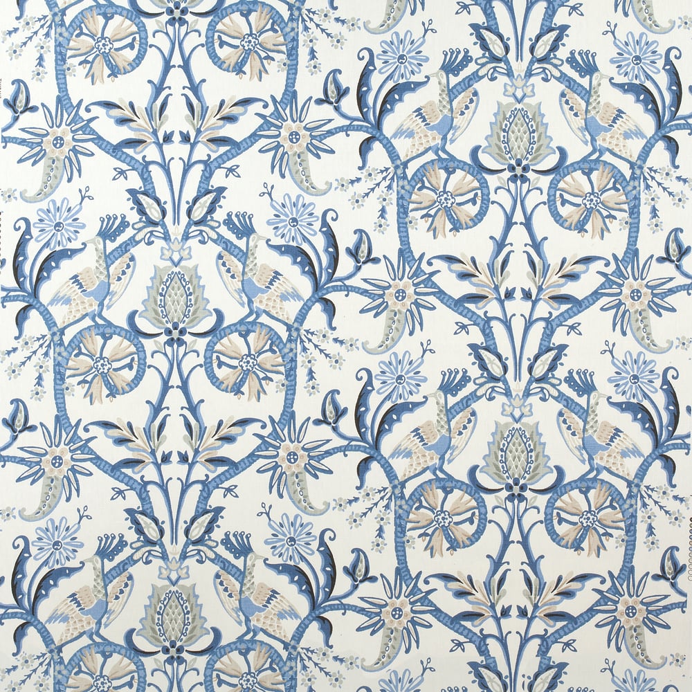 Thibaut F924356 PEACOCK GARDEN Blue Fabric - BRIDGEHAMPTON FABRIC BOOK ...