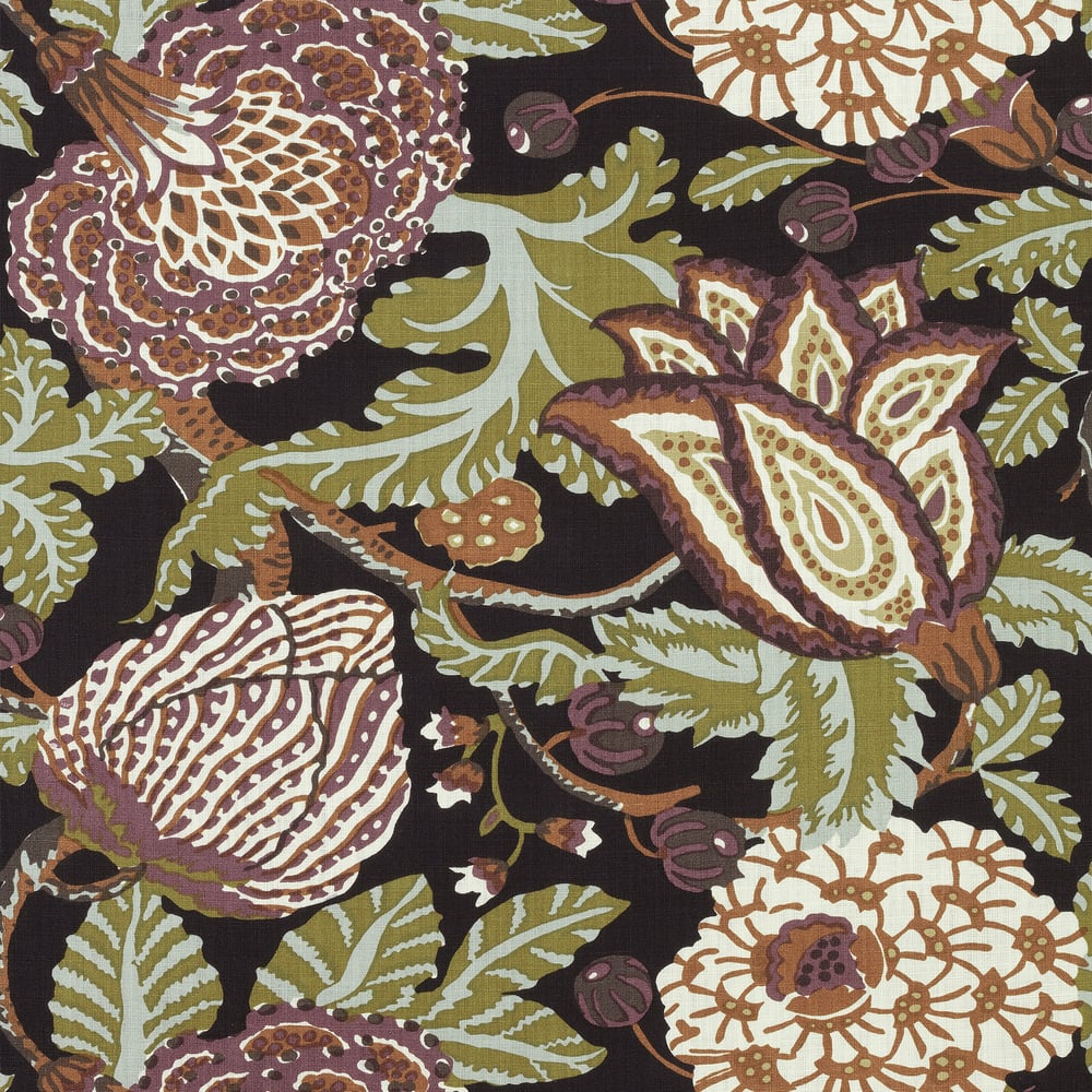 Thibaut F92942 MITFORD Black and Plum Fabric