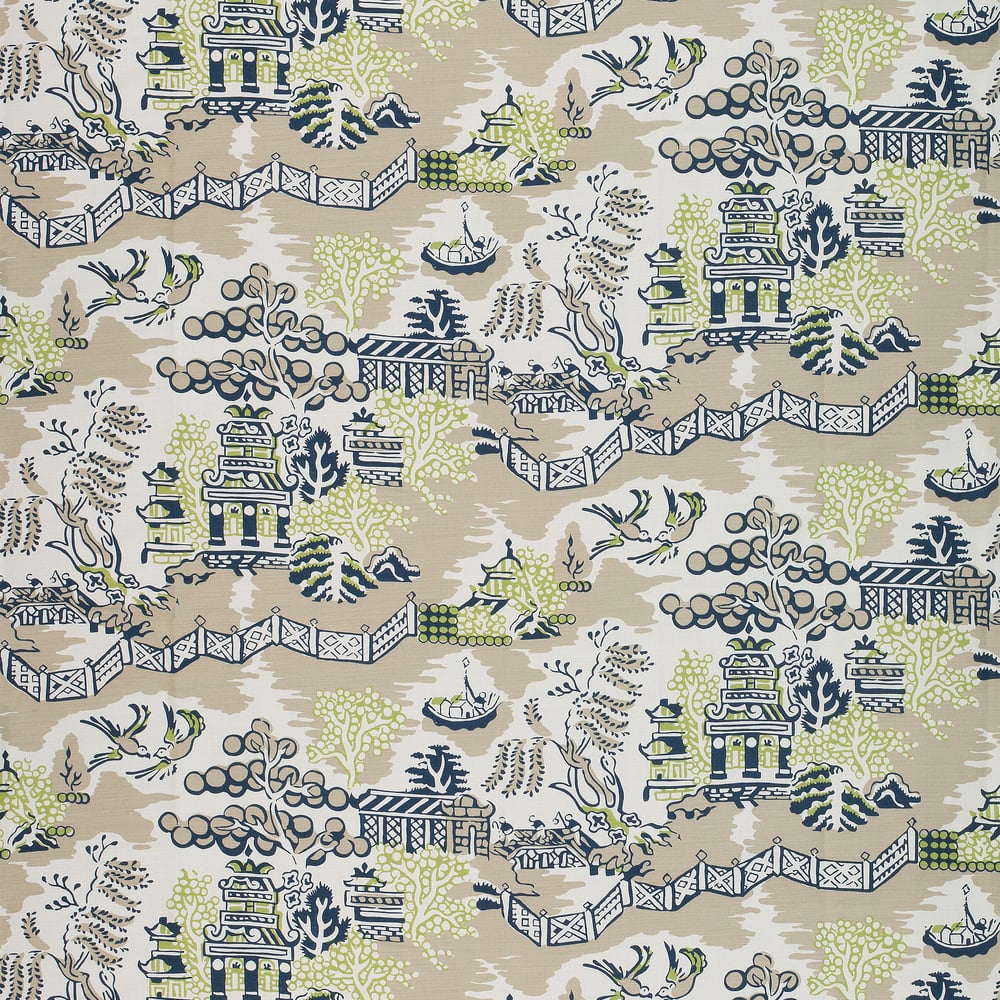 Thibaut F936110 LUZON Navy on Beige Fabric