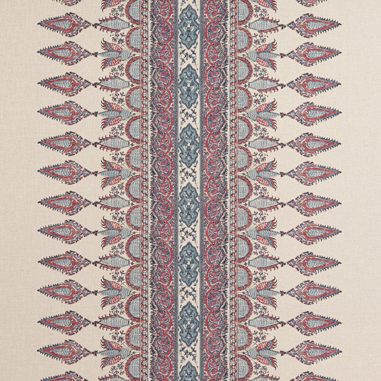 Thibaut F936409 AKOLA STRIPE Raspberry and Blue on Natural Fabric