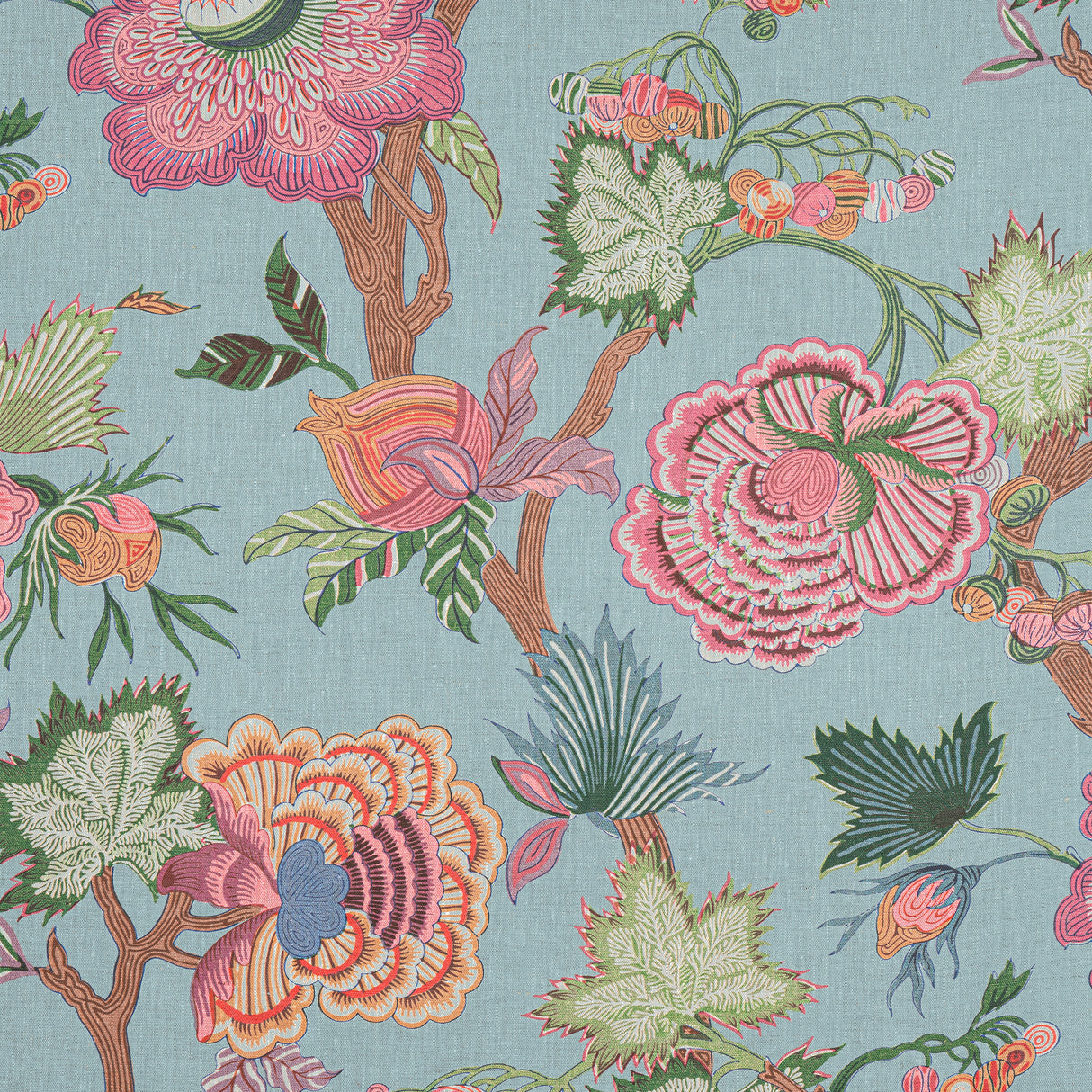 Thibaut F936415 INDIENNE JACOBEAN Raspberry and Teal Fabric