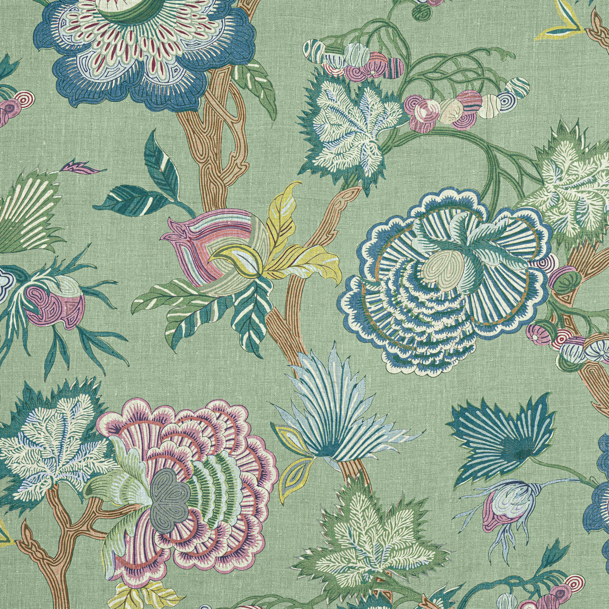 Thibaut F936416 INDIENNE JACOBEAN Green Fabric