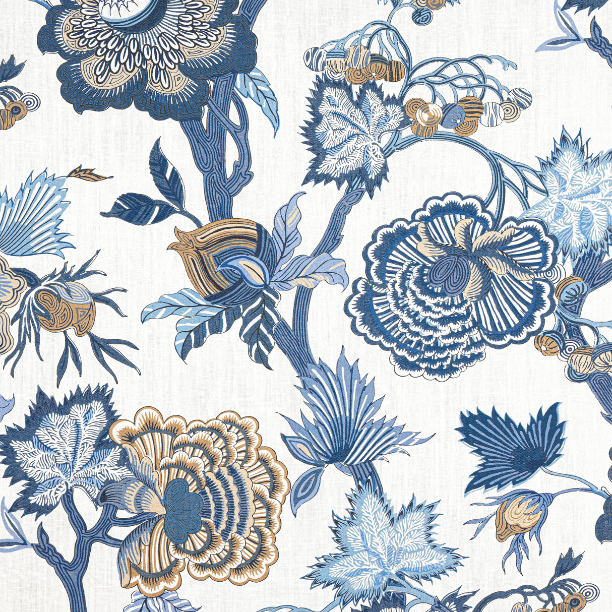 Thibaut F936418 INDIENNE JACOBEAN Blue and White Fabric