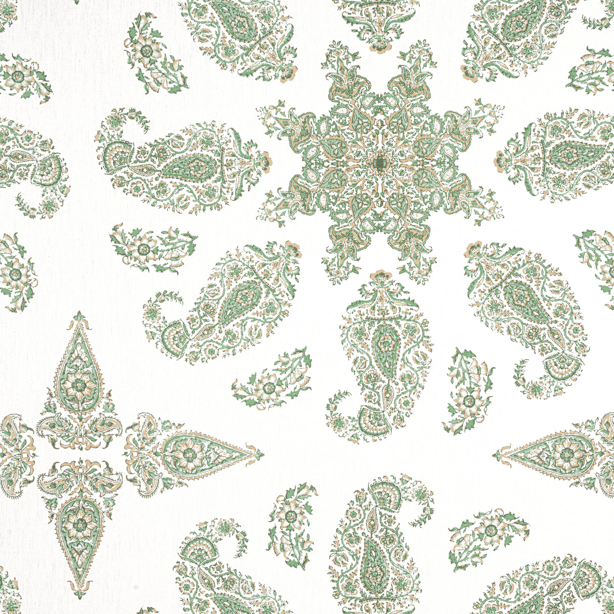 Thibaut F936442 EAST INDIA Green and White Fabric