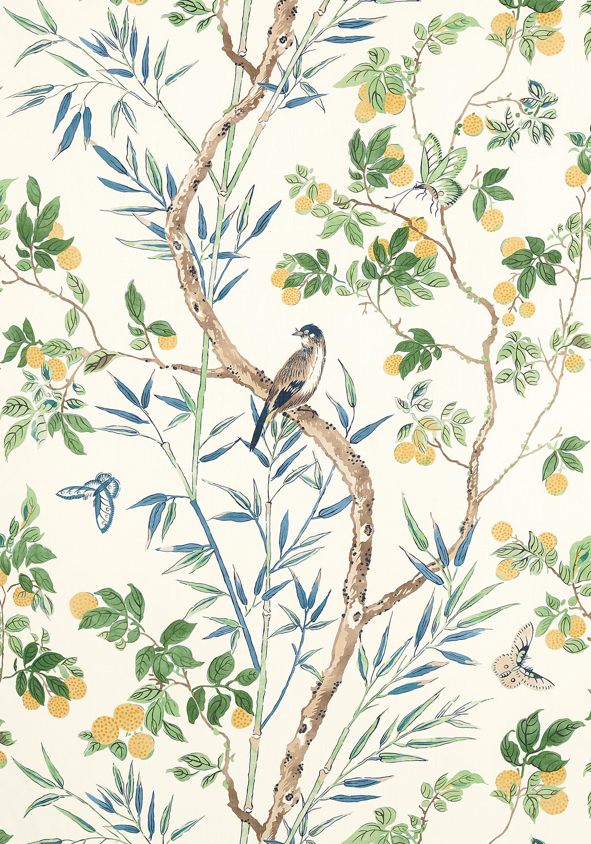 Thibaut F942013 CLAIRE Yellow and Navy Fabric