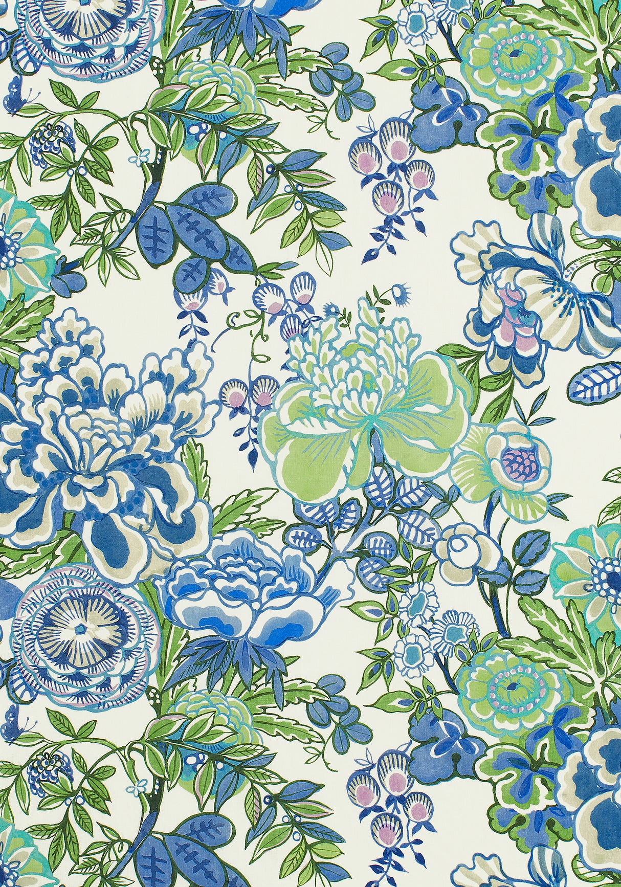 Thibaut F942021 PEONY GARDEN Blue and Green Fabric