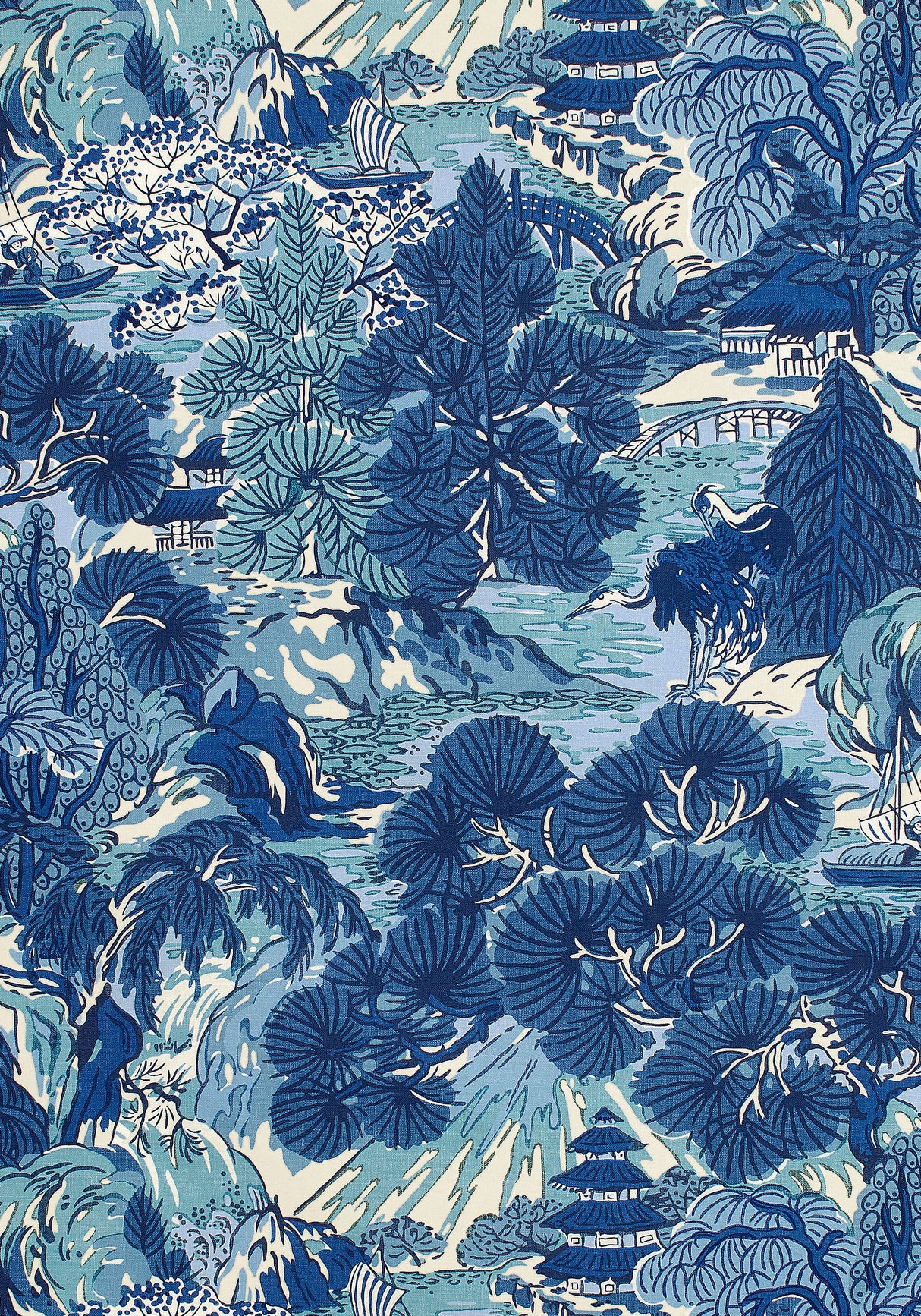 Thibaut F942023 PAGODA TREES Blues Fabric