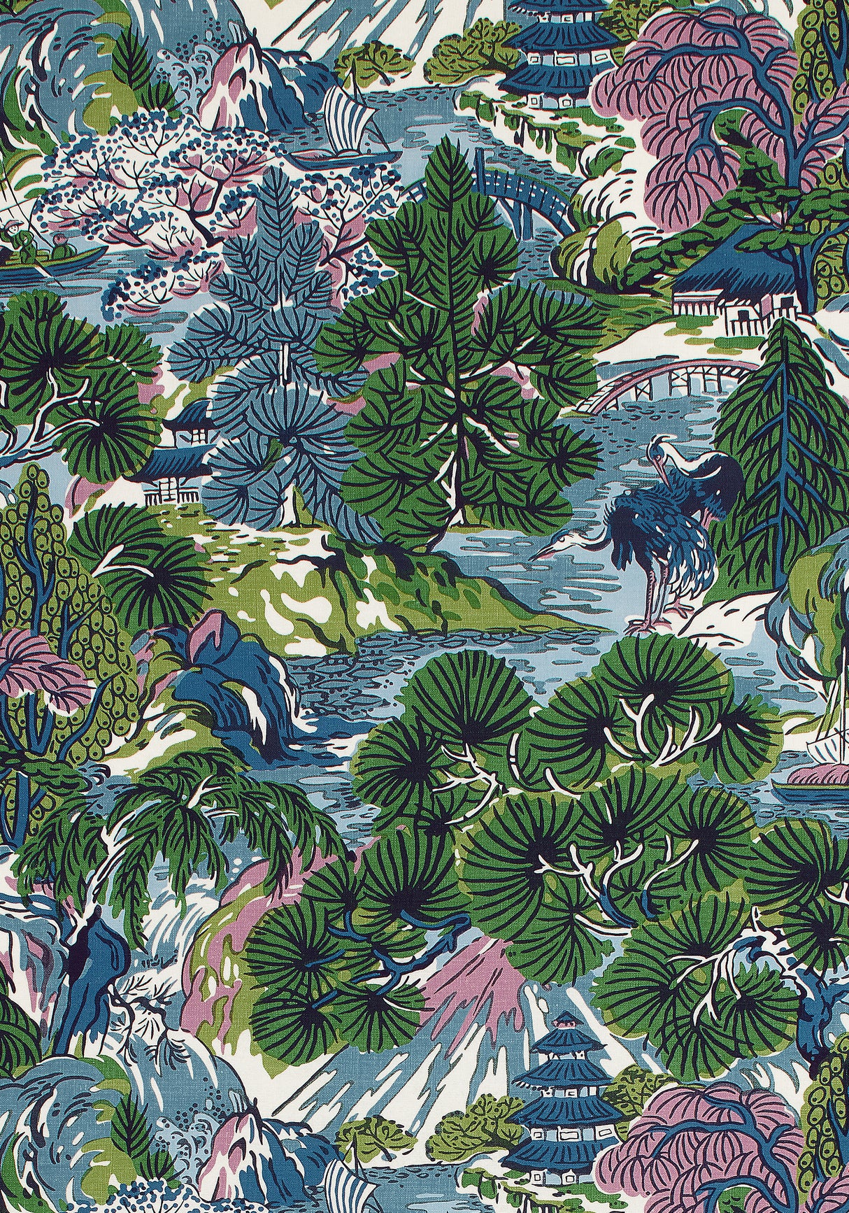 Thibaut F942024 PAGODA TREES Lavender and Blue Fabric
