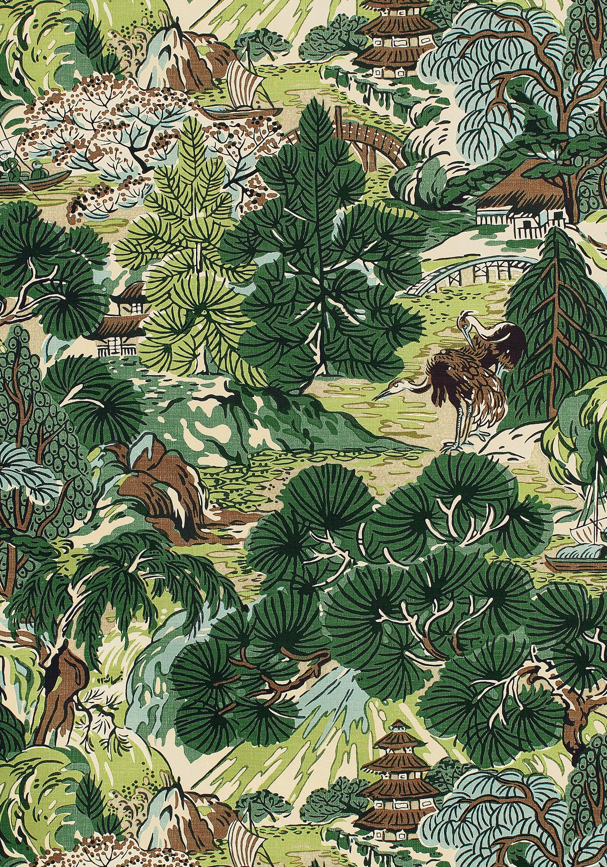 Thibaut F942025 PAGODA TREES Brown and Green Fabric