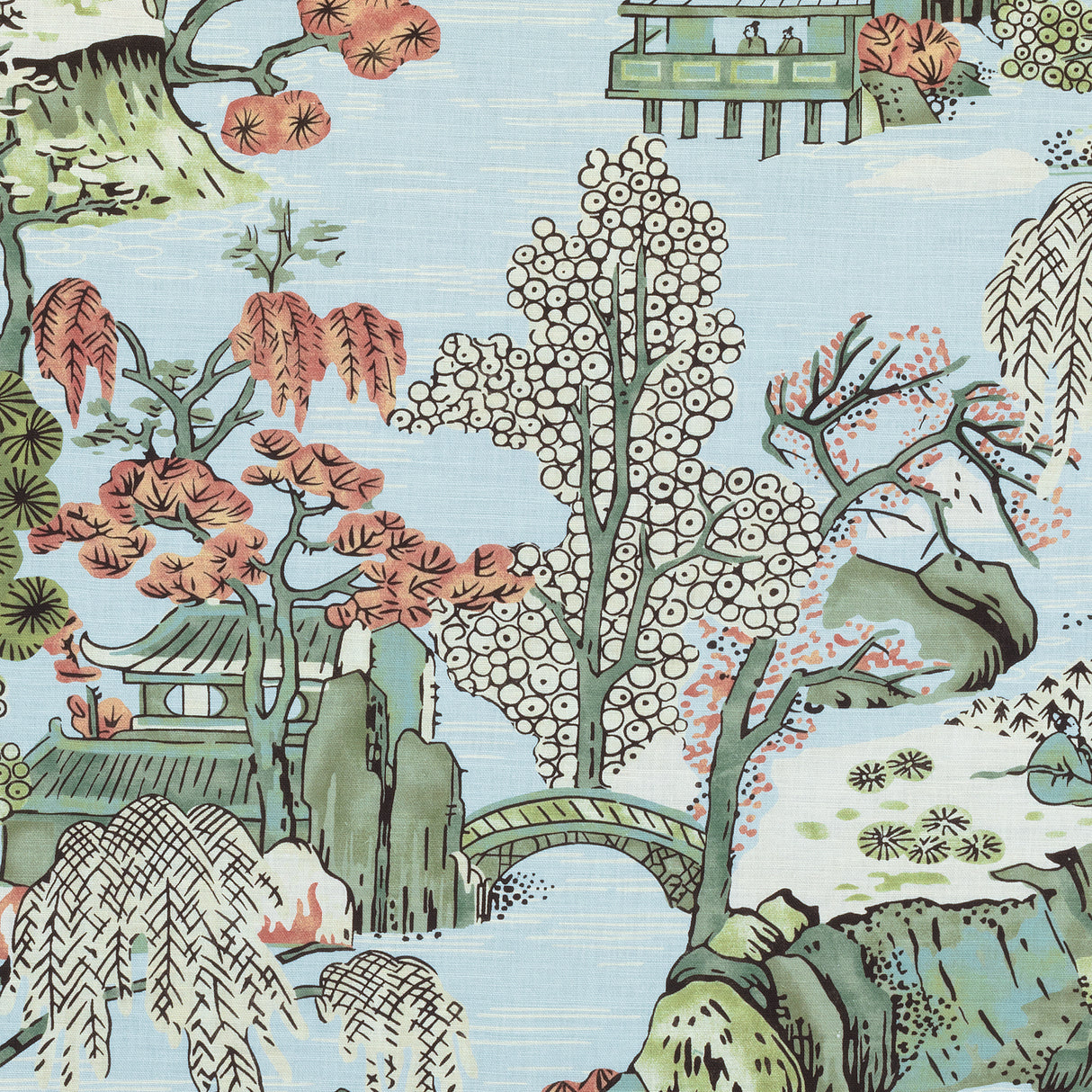 Thibaut F975460 ASIAN SCENIC Robin's Egg Fabric
