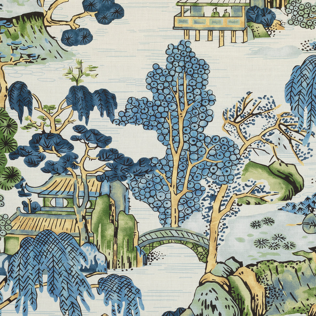 Thibaut F975462 ASIAN SCENIC Blue and Green Fabric