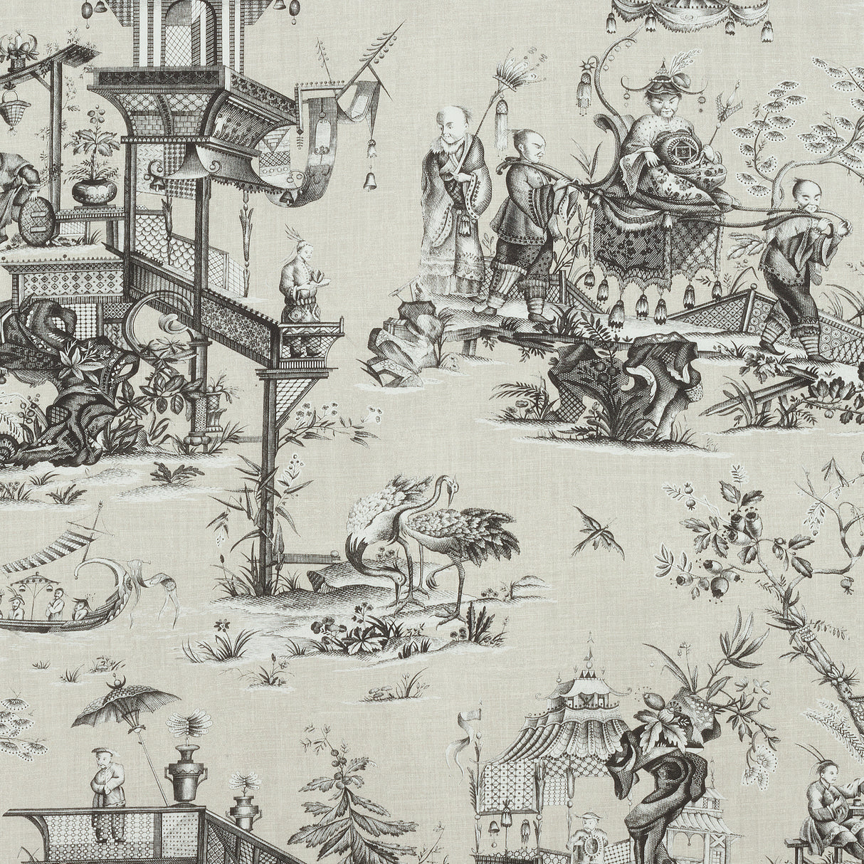 Thibaut F975469 CHENG TOILE Beige and Black Fabric