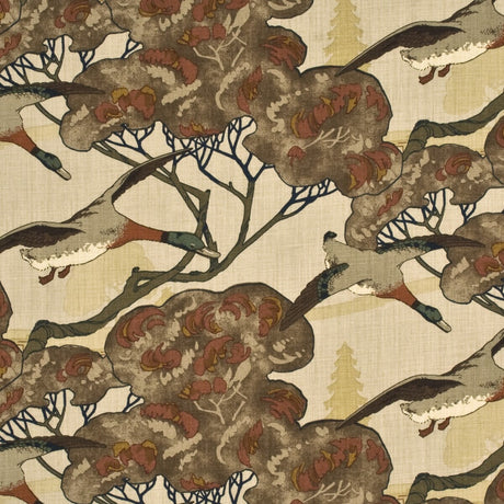 MULBERRY FD205.K47.0 FLYING DUCKS STONE/BROWN Fabric - Eade's Wallpaper