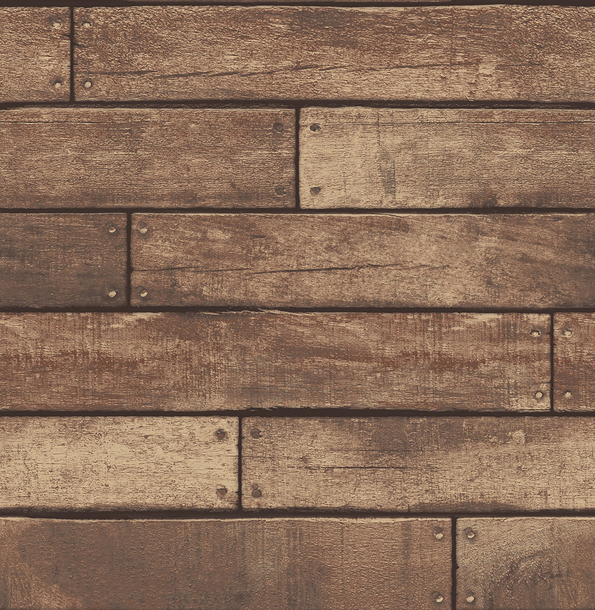 Brewster FD23277 Weathered Brown Nailhead Plank Wallpaper