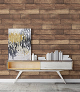 Brewster FD23277 Weathered Brown Nailhead Plank Wallpaper