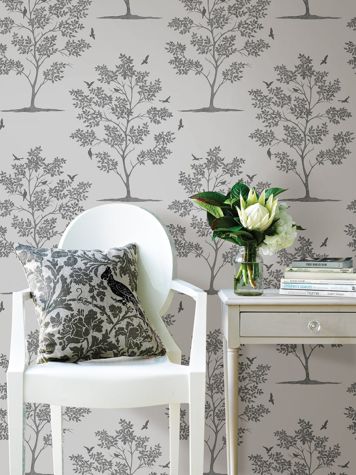 Brewster FD23283 Woodland Grey Trees & Birds Wallpaper