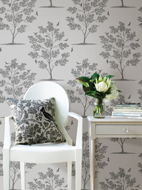 Brewster FD23283 Woodland Grey Trees & Birds Wallpaper