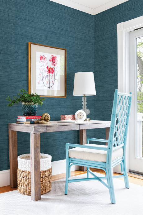 Brewster FD23286 Sea Grass Blue Faux Grasscloth Wallpaper