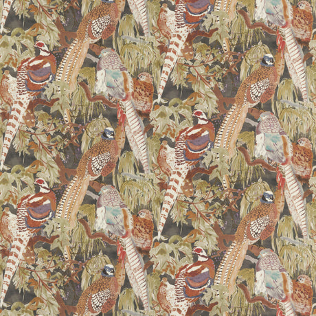 MULBERRY FD269.A101.0 GAME BIRDS LINEN CHARCOAL Fabric - Eade's Wallpaper