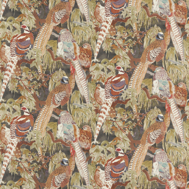 MULBERRY FD269.A101.0 GAME BIRDS LINEN CHARCOAL Fabric - Eade's Wallpaper