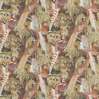 MULBERRY FD269.A101.0 GAME BIRDS LINEN CHARCOAL Fabric - Eade's Wallpaper